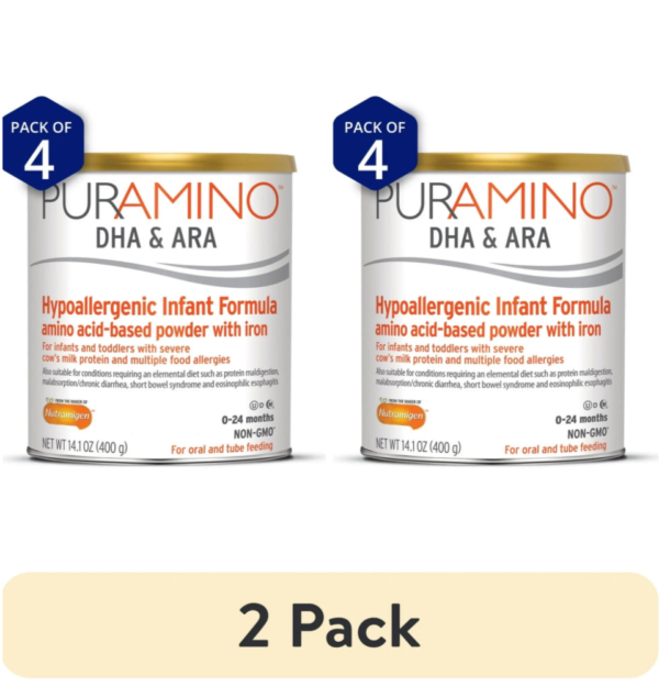 (2 pack) PurAmino Hypoallergenic Infant formula, Omega-3 DHA, Iron, Immune Support, 14.1 Oz Can, (8 count) (2 pack) PurAmino Hypoallergenic Infant formula, Omega-3 DHA, Iron, Immune Support, 14.1 Oz Can, (8 count)