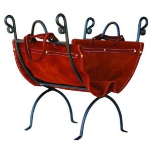 Olde World Iron Indoor Firewood Rack with Leather Carrier Olde World Iron Indoor Firewood Rack with Leather Carrier